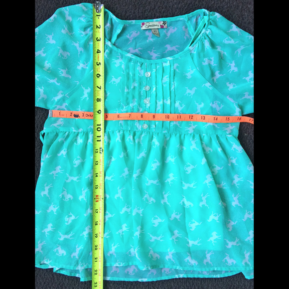 Speechless Mint Green Horses Sheer Blouse Girls XL - Picture 5 of 5